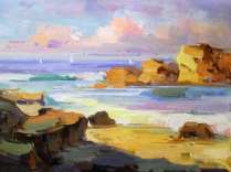 Картина "Пляж и скалы"
