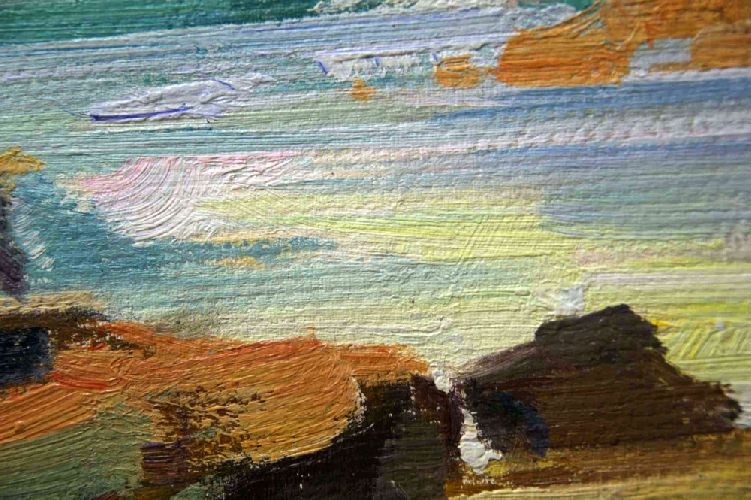 Картина "Пляж и скалы" Цена: 4500 руб. Размер: 40 x 30 см. Увеличенный фрагмент.