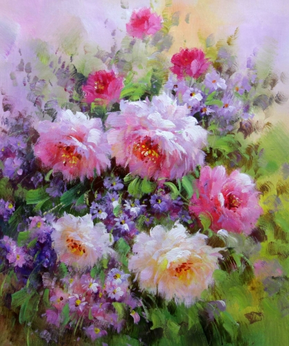 Картина маслом "Цветочный фейерверк" Цена: 8500 руб. Размер: 50 x 60 см.