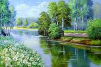 Картина маслом "Ромашки у реки"