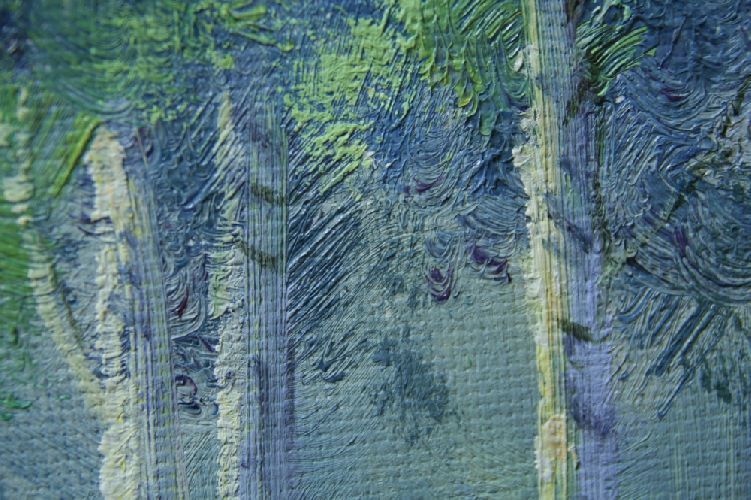Картина маслом "Ромашки у реки" Цена: 15500 руб. Размер: 90 x 60 см. Увеличенный фрагмент.