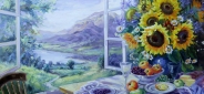 Картина маслом "Подсолнухи на окне" Цена: 19000 руб. Размер: 90 x 60 см.