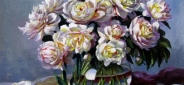Картина "Бело-розовые пионы" Цена: 6200 руб. Размер: 25 x 20 см.