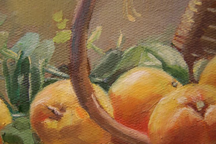 Картина "Натюрморт с персиками" Цена: 9200 руб. Размер: 40 x 30 см. Увеличенный фрагмент.