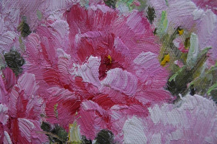 Картина "Букет цветов" Цена: 5800 руб. Размер: 40 x 50 см. Увеличенный фрагмент.