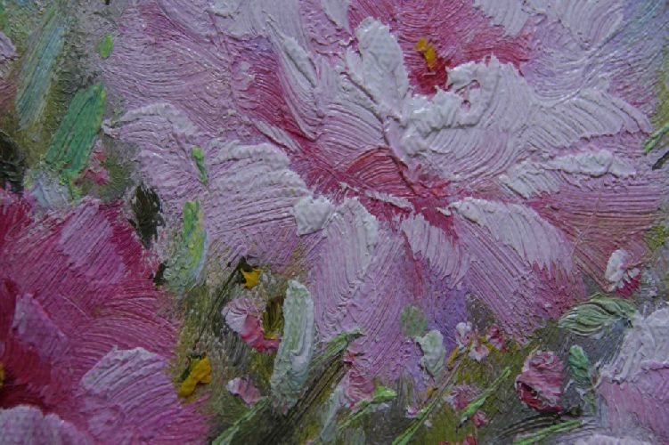 Картина "Букет цветов" Цена: 5800 руб. Размер: 40 x 50 см. Увеличенный фрагмент.