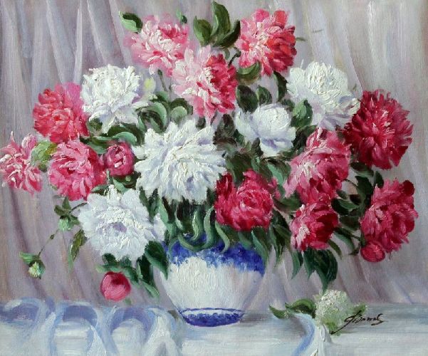 Картина "Белые и розовые пионы" Цена: 8500 руб. Размер: 60 x 50 см.