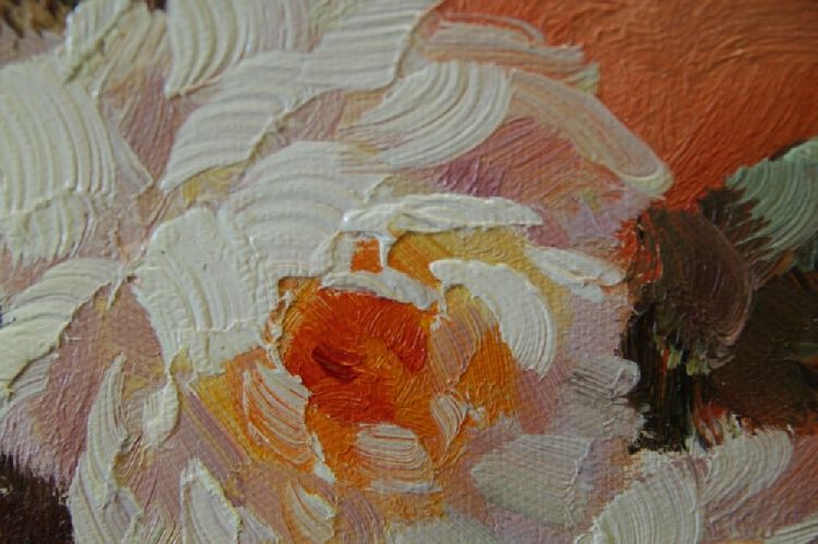 Картина "Белые розы" Цена: 6500 руб. Размер: 50 x 40 см. Увеличенный фрагмент.