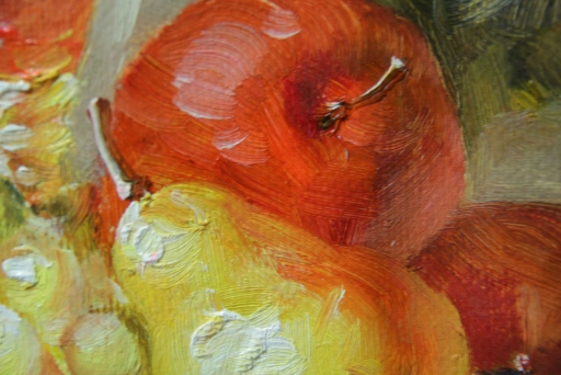 Картина "Бокал и фрукты" Цена: 3400 руб. Размер: 20 x 25 см. Увеличенный фрагмент.