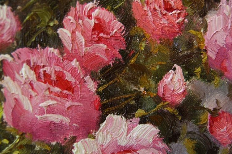 Картина "Букет нежных роз" Цена: 8500 руб. Размер: 60 x 50 см. Увеличенный фрагмент.