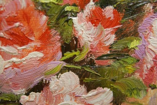 Картина "Букет розовых роз" Цена: 5800 руб. Размер: 50 x 40 см. Увеличенный фрагмент.
