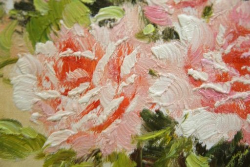 Картина "Букет розовых роз" Цена: 5800 руб. Размер: 50 x 40 см. Увеличенный фрагмент.