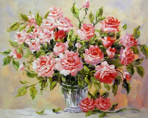 Картина "Букет розовых роз" Цена: 5800 руб. Размер: 50 x 40 см.