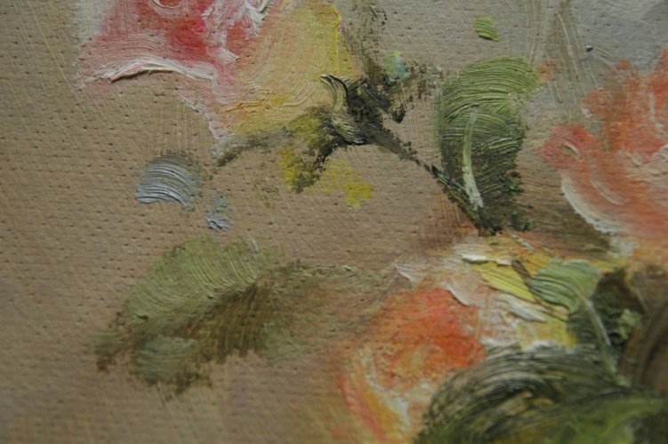 Картина "Цветы и гранат" Цена: 13500 руб. Размер: 90 x 60 см. Увеличенный фрагмент.