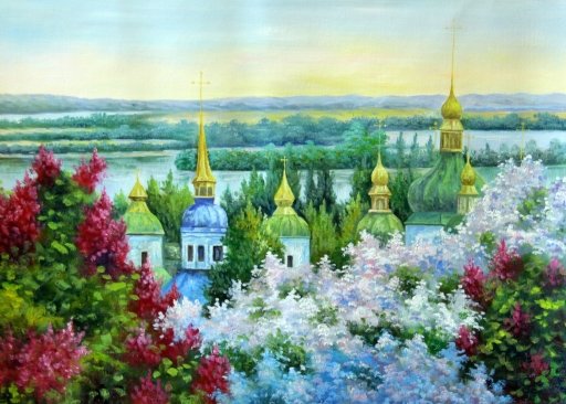 Картина  "Церковь в сирене" Цена: 10000 руб. Размер: 70 x 50 см.