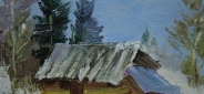 Картина "Церквушка на холме" Цена: 4900 руб. Размер: 25 x 20 см. Увеличенный фрагмент.