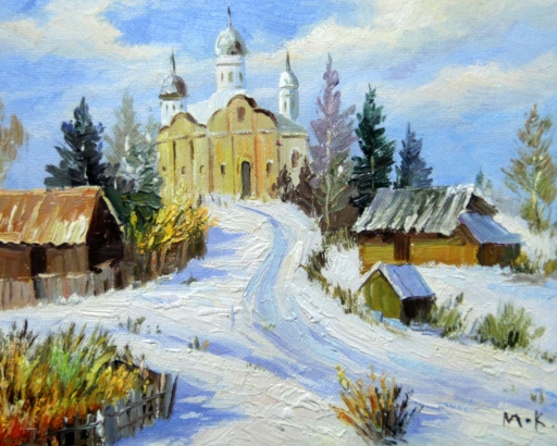 Картина "Церквушка на холме" Цена: 4900 руб. Размер: 25 x 20 см.