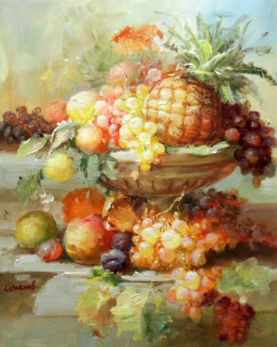 Картина маслом "Чаша с ананасом" Цена: 6300 руб. Размер: 40 x 50 см.