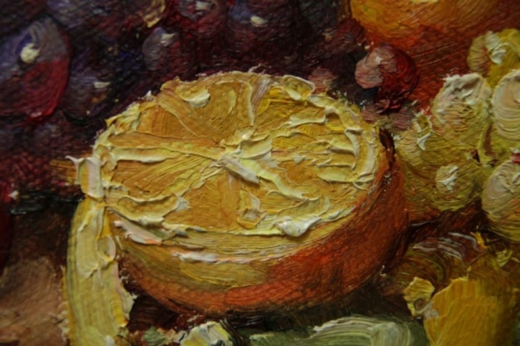 Картина "Чаша с фруктами" Цена: 3800 руб. Размер: 25 x 20 см. Увеличенный фрагмент.