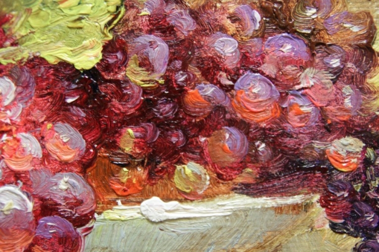 Картина "Чаша с виноградом" Цена: 6700 руб. Размер: 80 x 30 см. Увеличенный фрагмент.