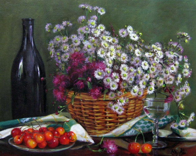 Картина "Цветы и ягоды" Цена: 7400 руб. Размер: 25 x 20 см.