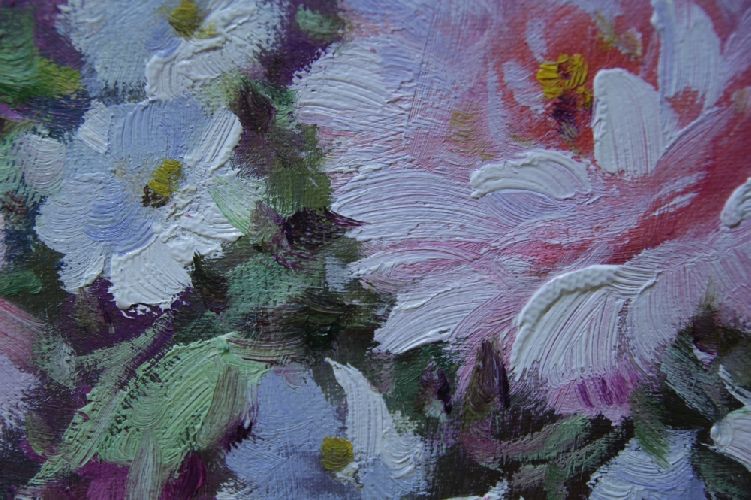 Картина "Садовые цветы" Цена: 8500 руб. Размер: 50 x 60 см. Увеличенный фрагмент.