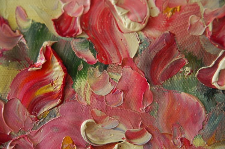 Картина "Цветы мастихином" Цена: 9200 руб. Размер: 60 x 50 см. Увеличенный фрагмент.