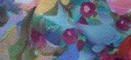 Картина "Цветы на фоне озера" Цена: 17500 руб. Размер: 90 x 60 см. Увеличенный фрагмент.