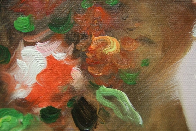 Картина "Дама и цветы" Цена: 11500 руб. Размер: 60 x 90 см. Увеличенный фрагмент.