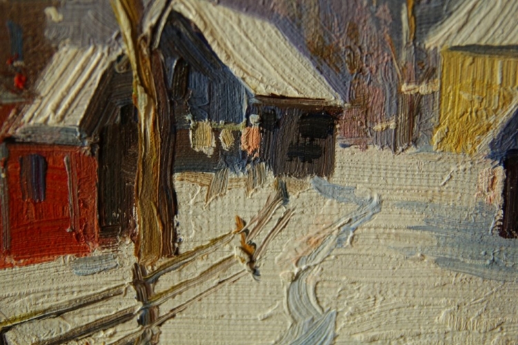 Картина "Деревенская зима" Цена: 4900 руб. Размер: 25 x 20 см. Увеличенный фрагмент.