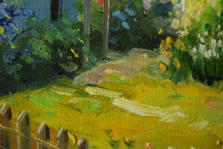 Картина "Деревенский домик" Цена: 4900 руб. Размер: 25 x 20 см. Увеличенный фрагмент.