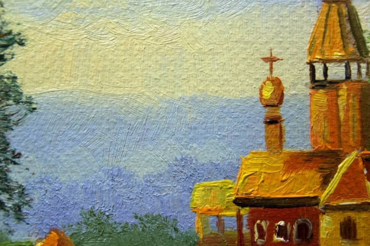 Картина "Деревушка" Цена: 3700 руб. Размер: 25 x 20 см. Увеличенный фрагмент.