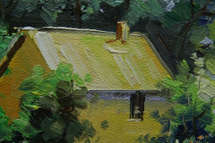 Картина "Домик у реки" Цена: 5100 руб. Размер: 25 x 20 см. Увеличенный фрагмент.