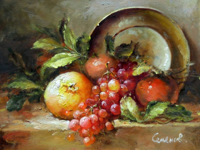 Картина "Гранат с виноградом" Цена: 5000 руб. Размер: 40 x 30 см.