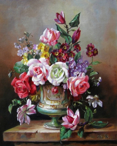 Картина маслом "Классический натюрморт с розами" Цена: 6500 руб. Размер: 20 x 25 см.