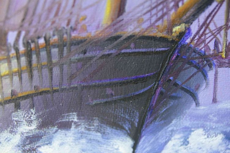 Картина "Корабль в море" Цена: 8800 руб. Размер: 50 x 60 см. Увеличенный фрагмент.
