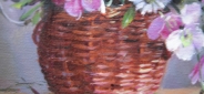 Картина маслом "Корзина ромашек" Цена: 6500 руб. Размер: 25 x 20 см. Увеличенный фрагмент.