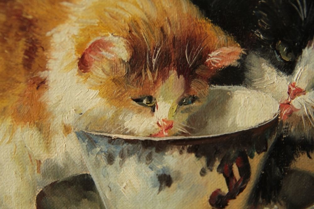 Рассказ по картине кошка с котятами. Картины маслом с котятами. Репродукции картин с котиками. Посуда кошки картина. Сюжет картины маслом с котами.