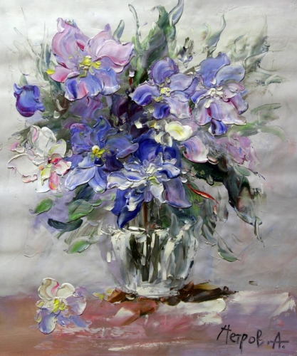 Картина "Красивые Ирисы в вазе" Цена: 8100 руб. Размер: 50 x 60 см.