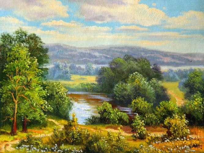 Картина маслом "Летний пейзаж" Цена: 7400 руб. Размер: 40 x 30 см.