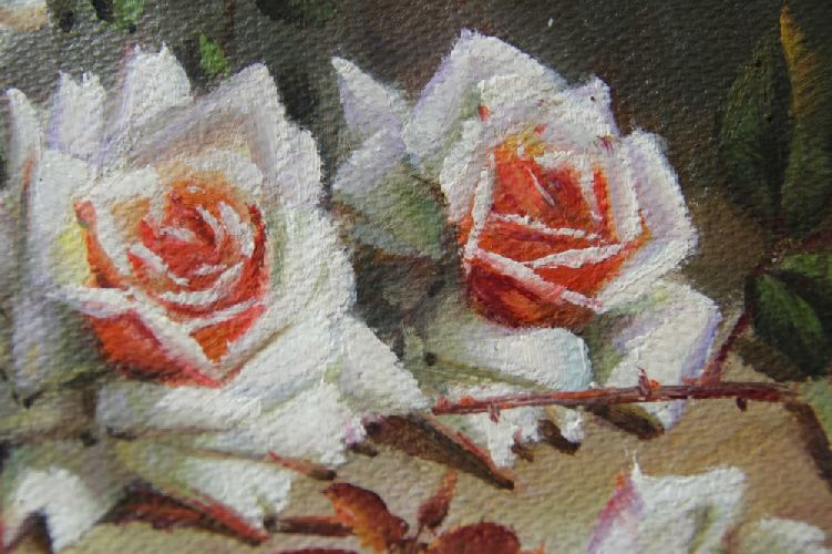 Картина "Миниатюра с розами" Цена: 6000 руб. Размер: 25 x 20 см. Увеличенный фрагмент.
