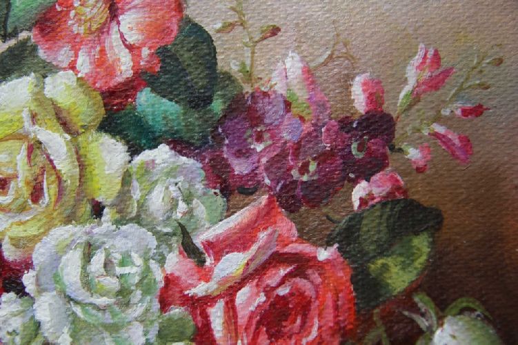 Картина "Миниатюрные розы" Цена: 6900 руб. Размер: 25 x 20 см. Увеличенный фрагмент.