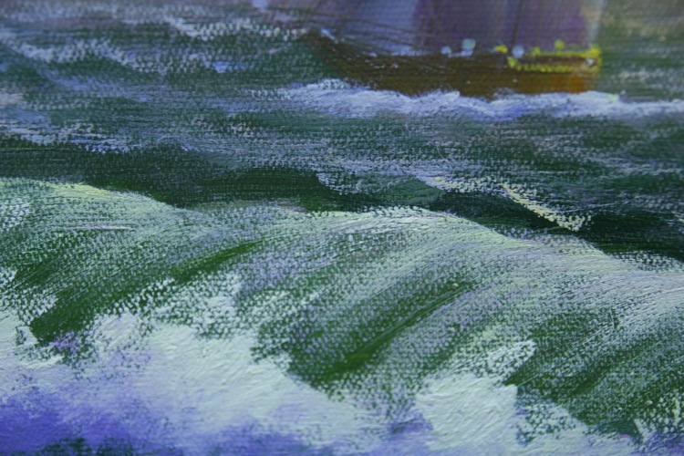 Картина "Море и парусник" Цена: 19600 руб. Размер: 120 x 60 см. Увеличенный фрагмент.