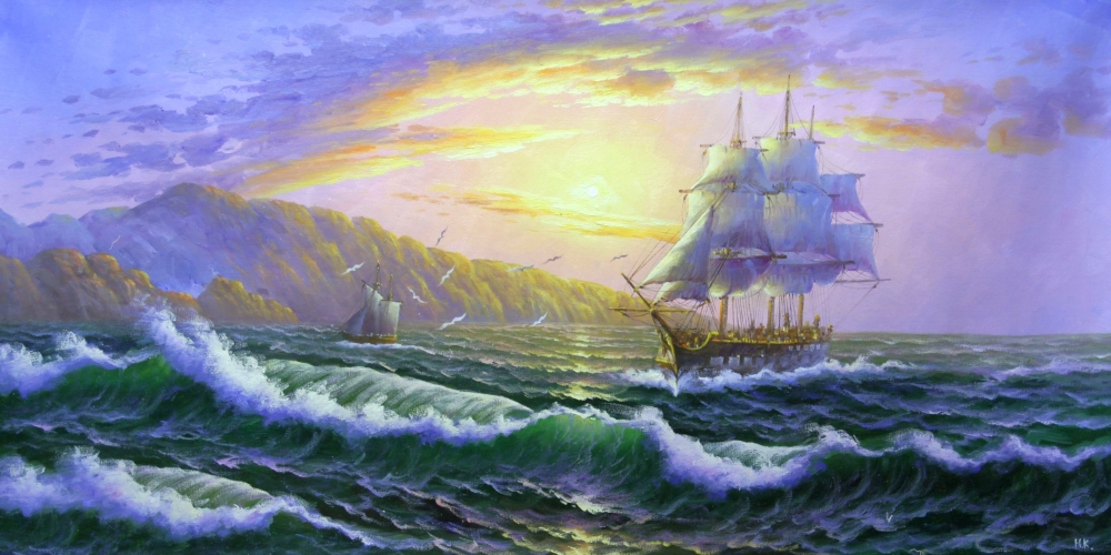 Картина "Море и парусник" Цена: 19600 руб. Размер: 120 x 60 см.