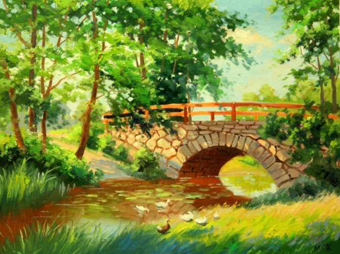 Картина "Мостик над речушкой" Цена: 8500 руб. Размер: 40 x 30 см.