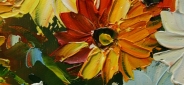 Картина "Огненные ромашки" Цена: 7500 руб. Размер: 50 x 60 см. Увеличенный фрагмент.