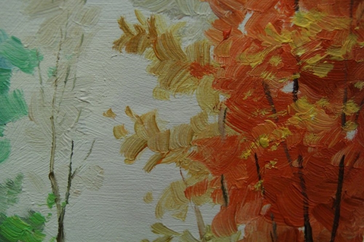 Картина "Осень в деревне" Цена: 8000 руб. Размер: 40 x 30 см. Увеличенный фрагмент.