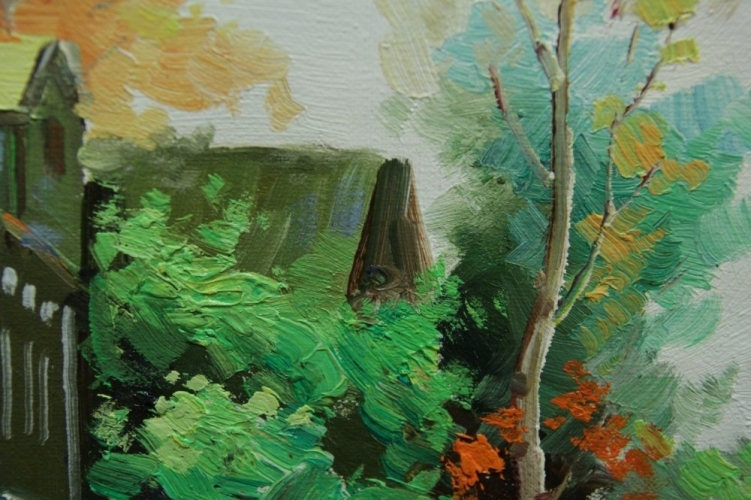 Картина "Осень в деревне" Цена: 8000 руб. Размер: 40 x 30 см. Увеличенный фрагмент.