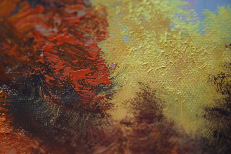 Картина "Осень в горах" Цена: 17100 руб. Размер: 120 x 60 см. Увеличенный фрагмент.