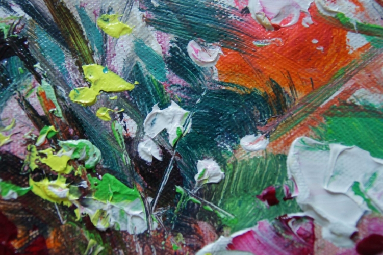 Картина "Осенние георгины" Цена: 4000 руб. Размер: 30 x 40 см. Увеличенный фрагмент.
